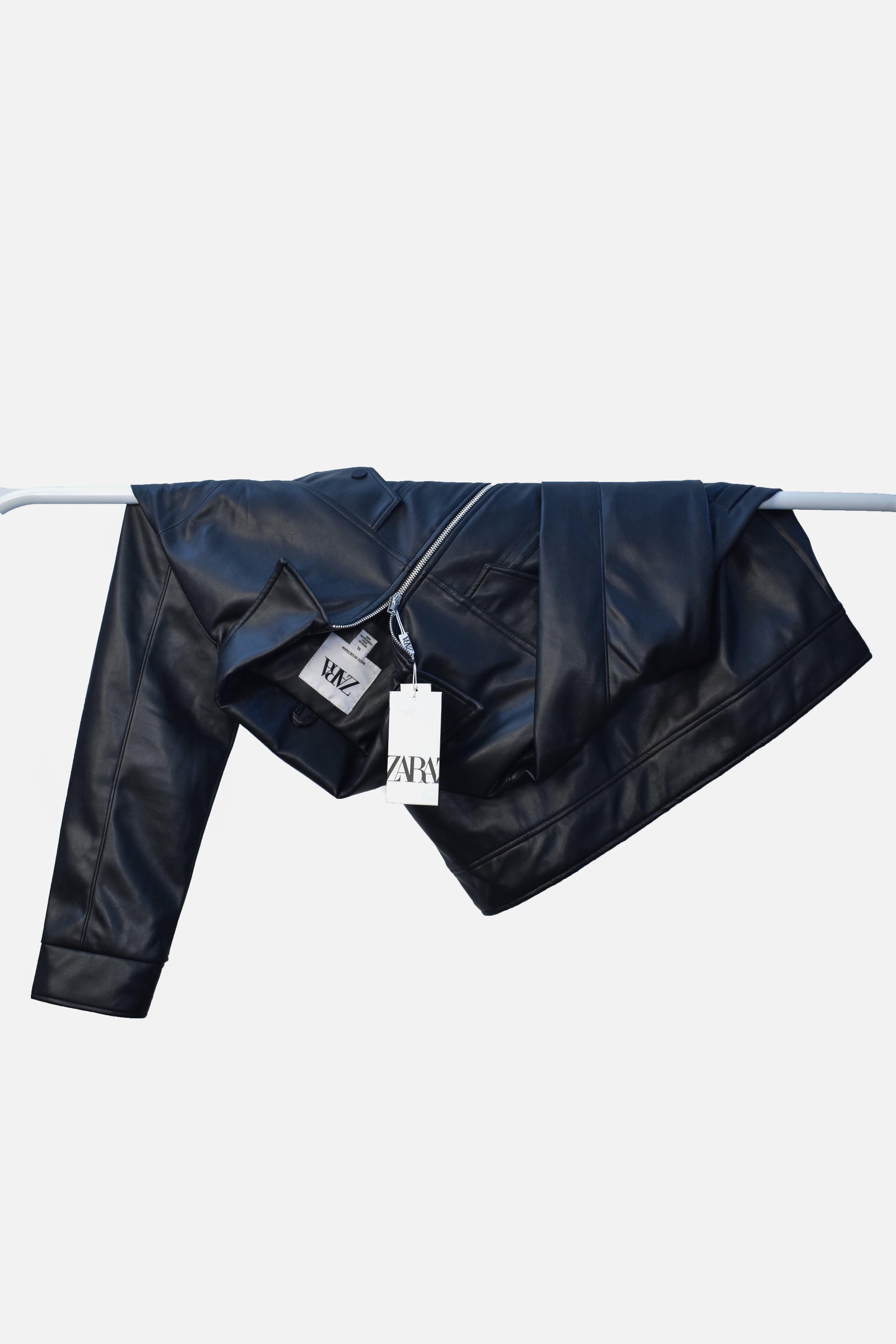 Men's Black Faux Leather Jacket with Front Zip