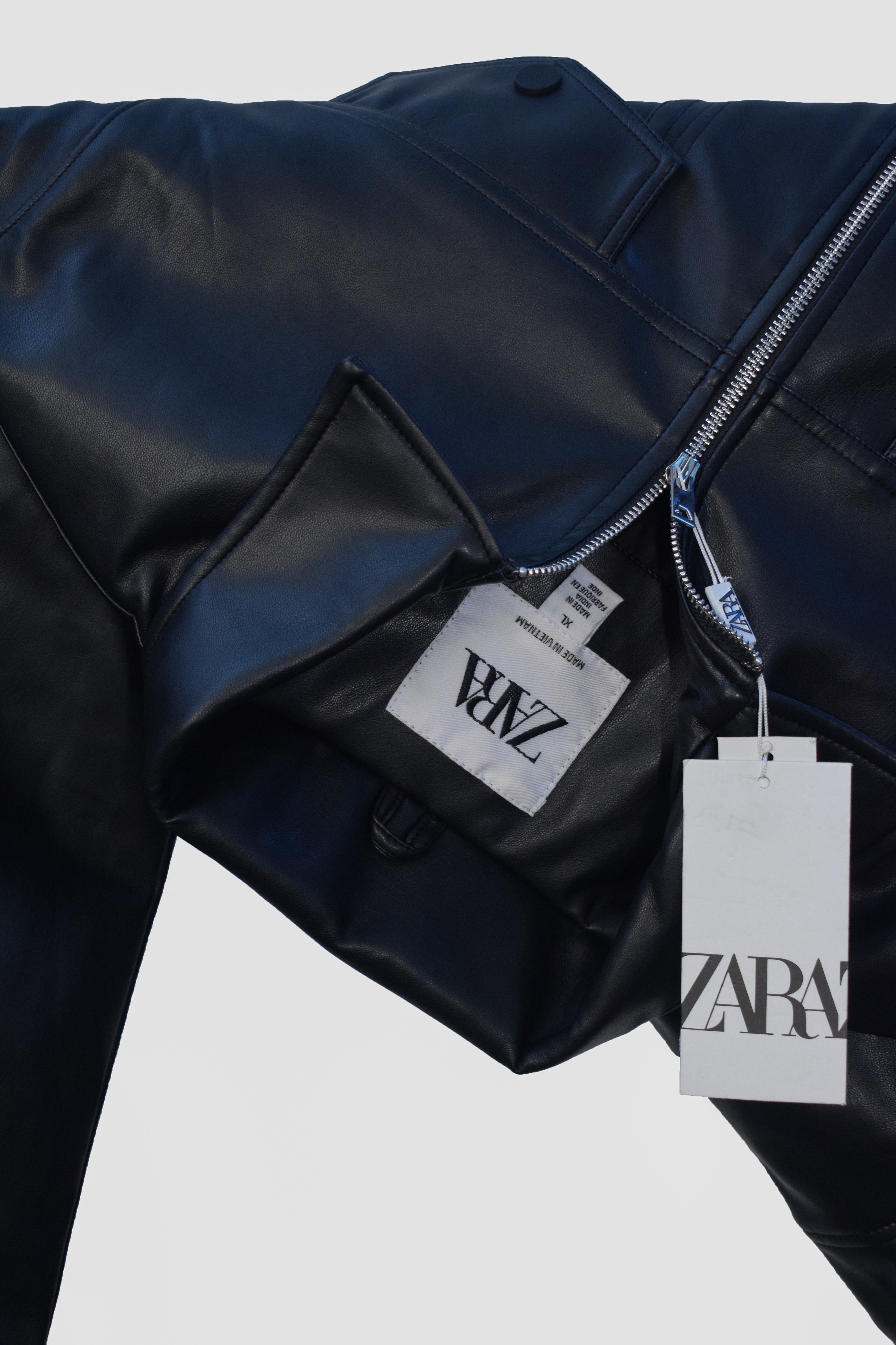 Men's Black Faux Leather Jacket with Front Zip