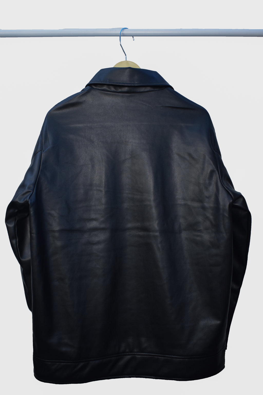 Men's Black Faux Leather Jacket with Front Zip