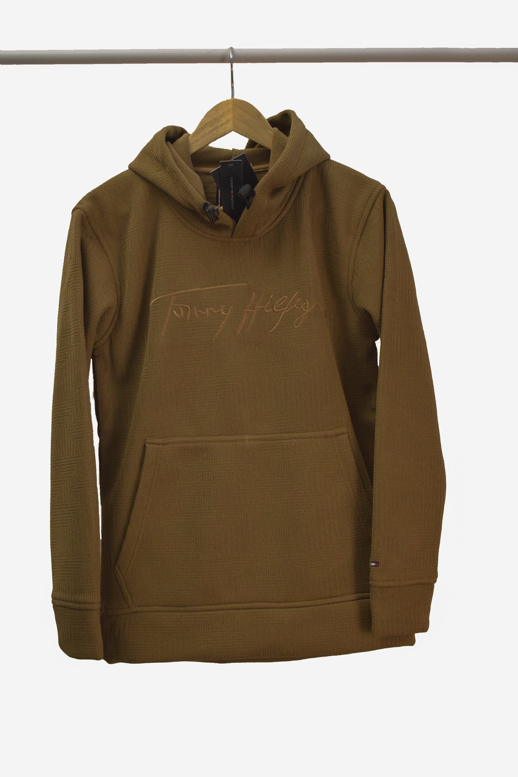 Men's Textured Waffle-Knit Pull-Over Hoodie with Embroidered Logo