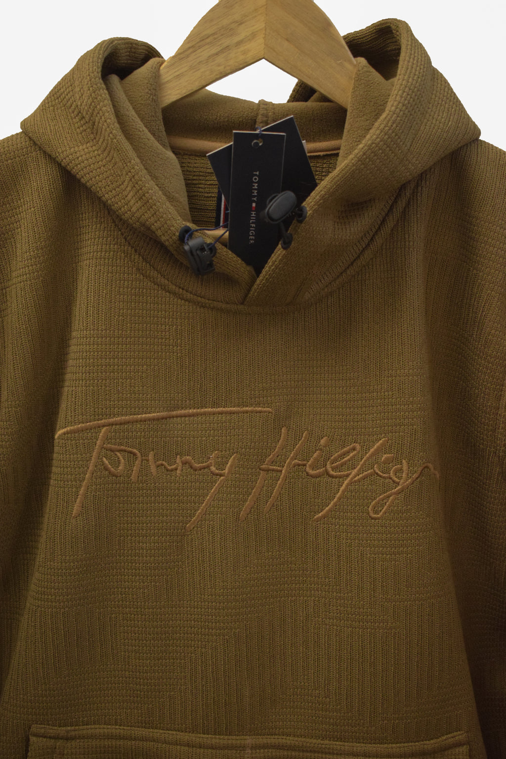 Men's Textured Waffle-Knit Pull-Over Hoodie with Embroidered Logo