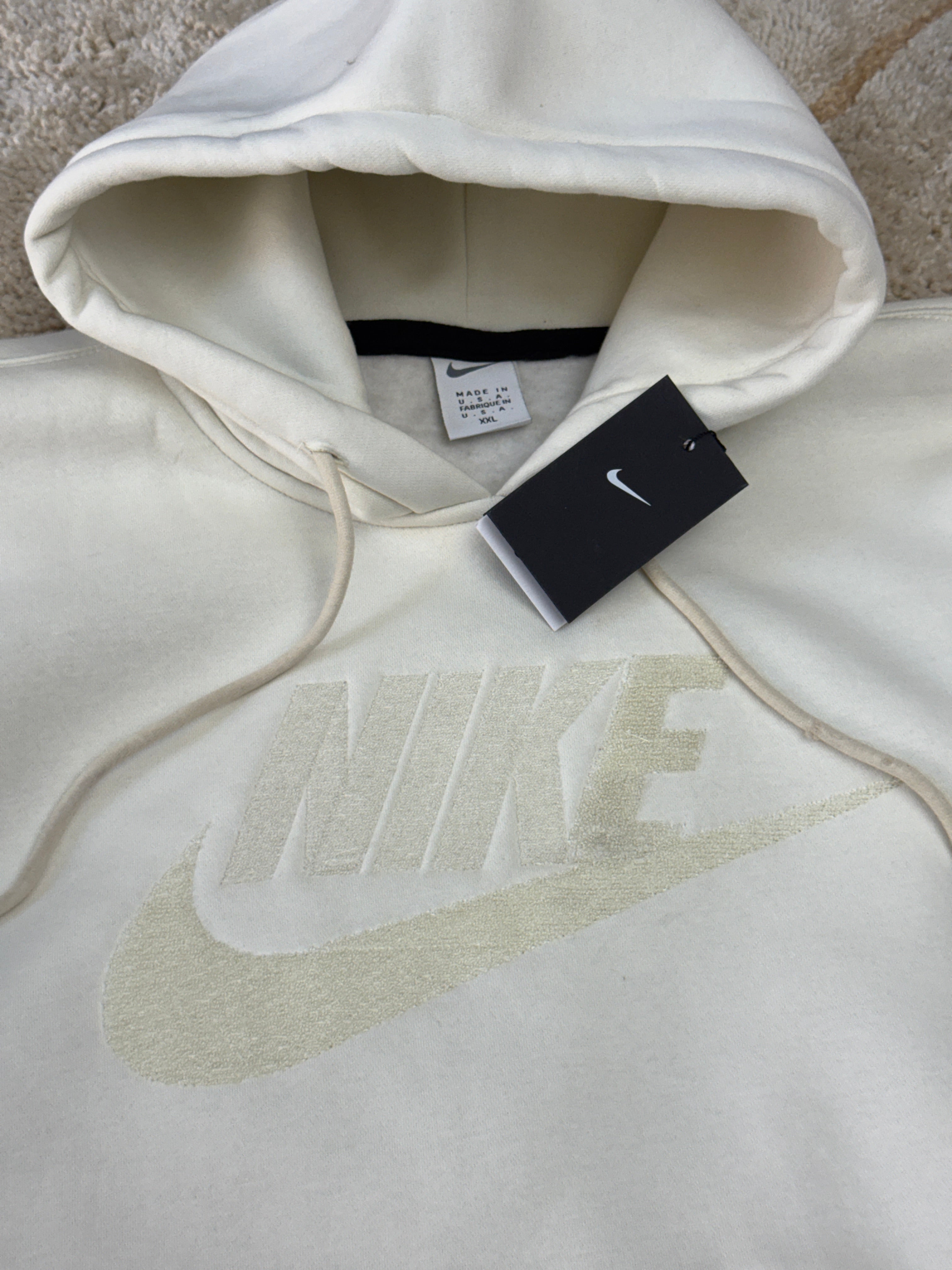 Men's Premium White Pullover Hoodie with Raised Logo